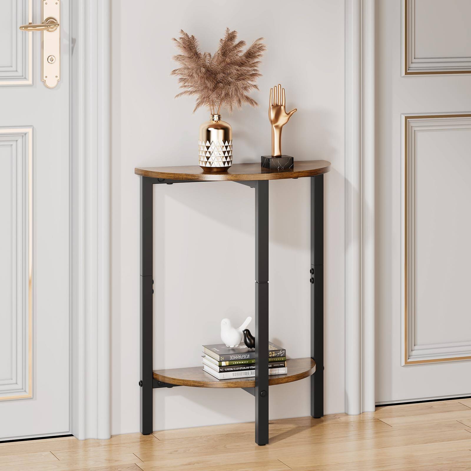 Alt View 3. JETRANSPORT - Side Table  Small Round End Set Of 2 Half For Living Room Tier Couch Tables Coffee Thin Accent Sofa Narrow Ent - Rustic Brown.