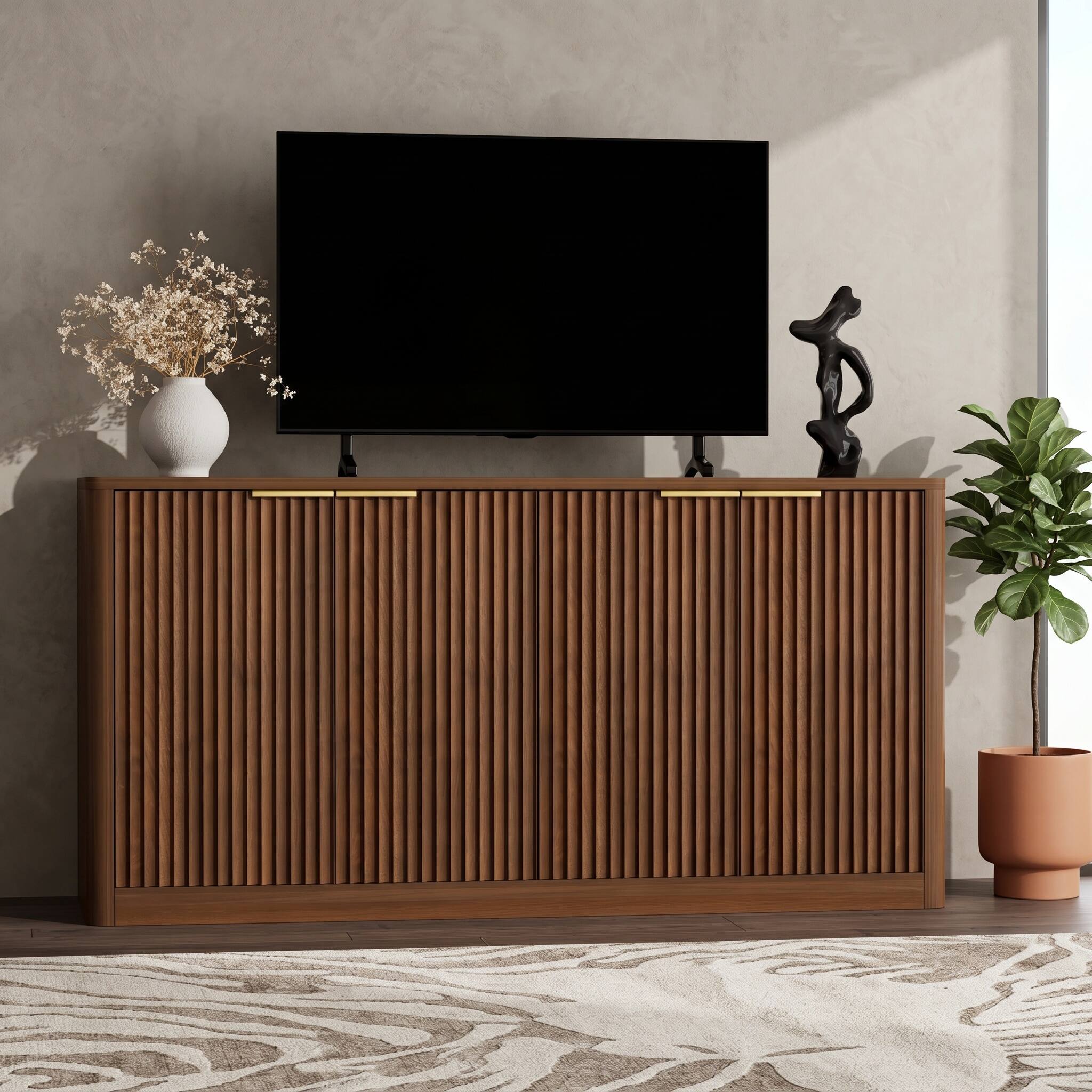 Alt View 9. Forest'nSky - 59-inch modern wavy sideboard, curved contour design storage cabinet,Walnut - Walnut.
