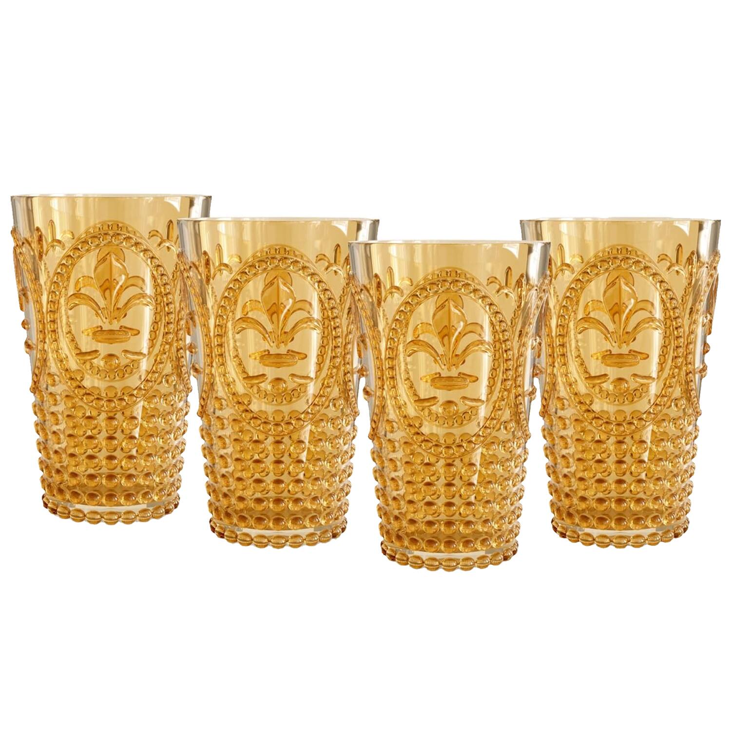 Angle. Jay Import - Amber Fleur De Lis Drink Tumblers (Set of 4) - 25.3 oz - Amber.