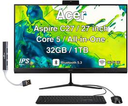Acer - Upgraded - All-in-One Desktop,27 IPS FHD Display (Intel Core 5 120U, 32GB, 1TB SSD, Integrated Graphics, Win 11 Pro) w/USB Hub