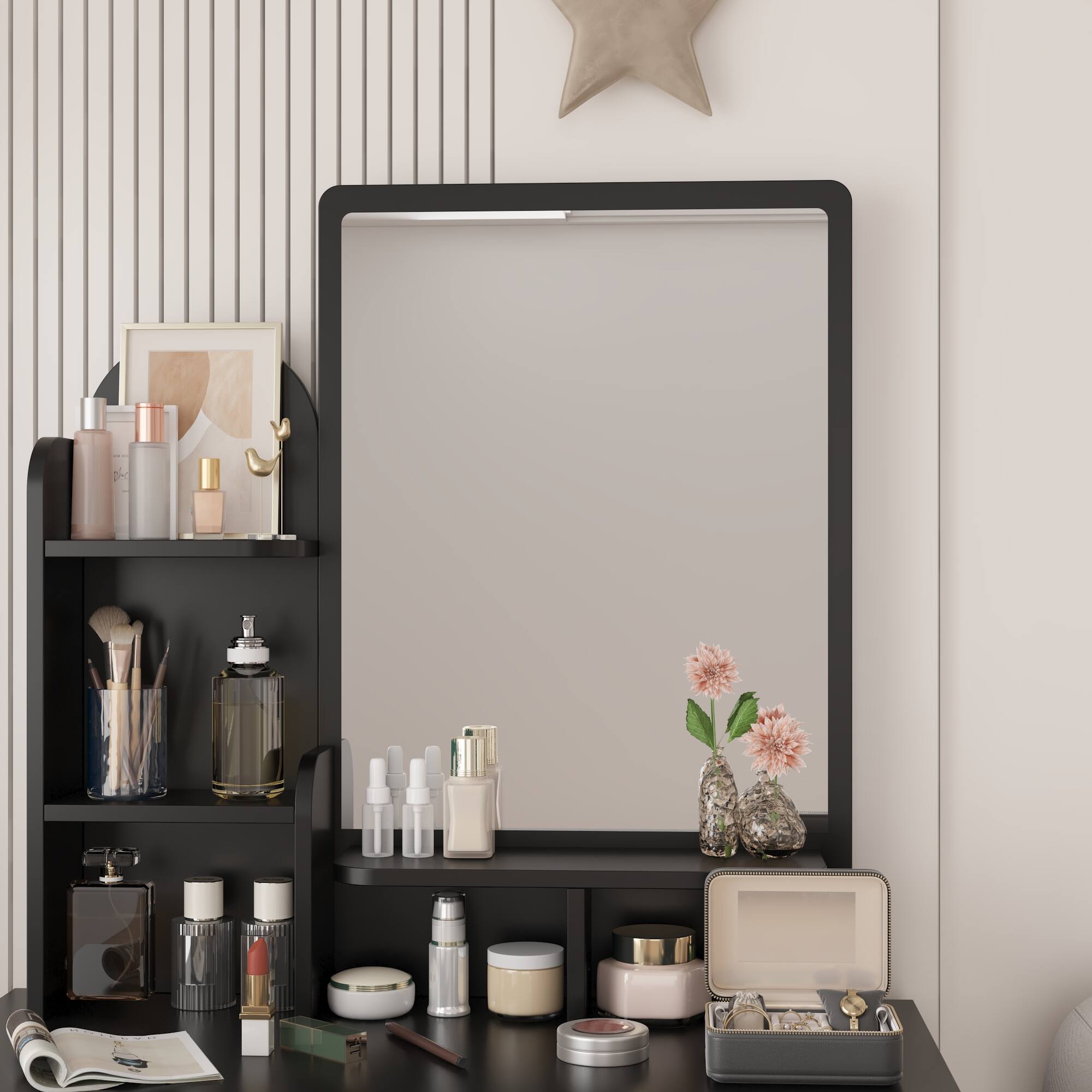 Alt View 4. Famapy - Vanity Table with Stool Organized Dresser Beauty Station for Your Daily Routine - Black.