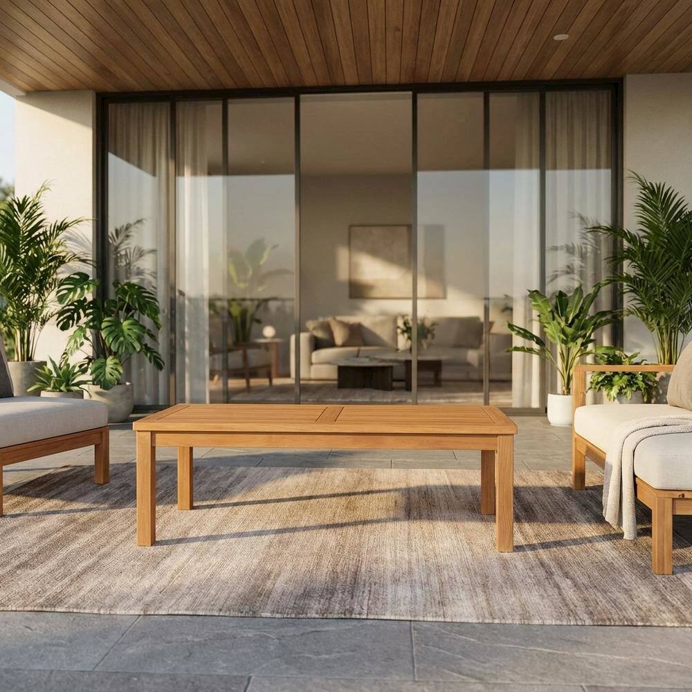 Angle. Outdoor Escape - Teak Wood Outdoor Coffee Table with Durable Construction and Elegant Finish - Brown.