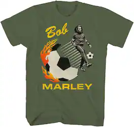PopMarket - Bob Marley - Bob Marley - Soccer Photo T-Shirt - Medium Military Green ZRBM0657A2 - APPAREL - Multicolor