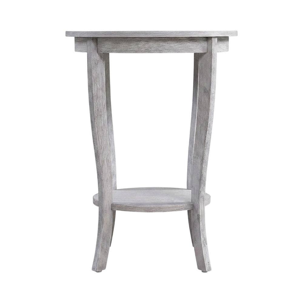 Angle. FurniFact - Round End Table with Distressed Finish and Sturdy Construction - Light Gray.