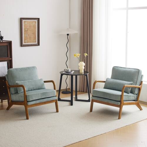 Front. Winado - Set of 2 Corduroy Upholstered Solid Wood Reading Arm Accent Chair with Lumbar Pillow for Living Room Bedroom Guest Room - Light Teal.
