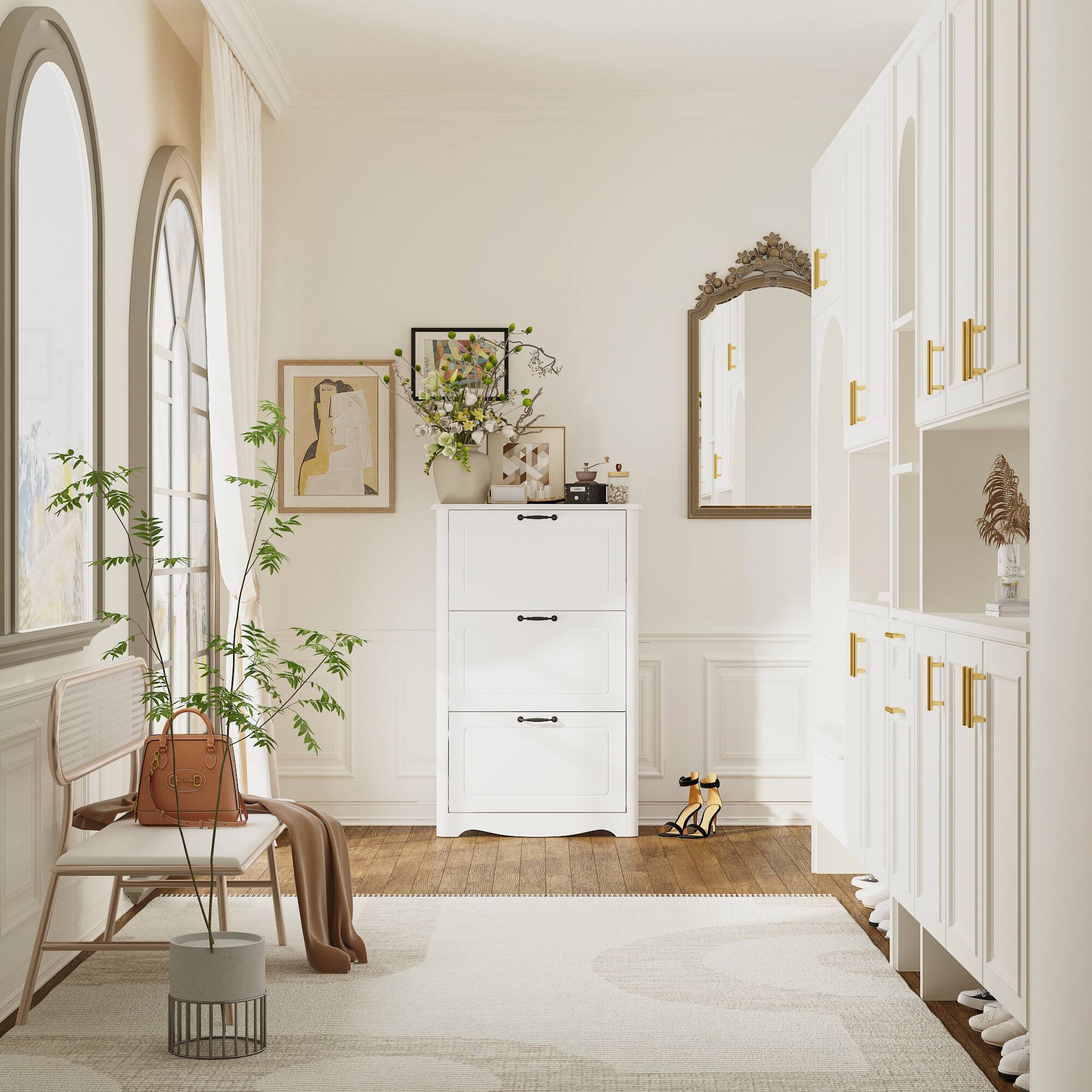 Alt View 4. Famapy - Famapy European - Style 3 Flip - Down Drawers Shoe Cabinet - White.