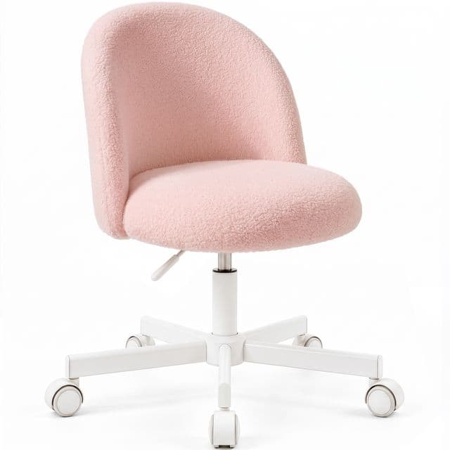 Front. Celtoss - Vanity Makeup Chair with Wheels, Cute Desk Chair, Small Armless Computer Chair, Adjustable Height & Swivel - Pink.