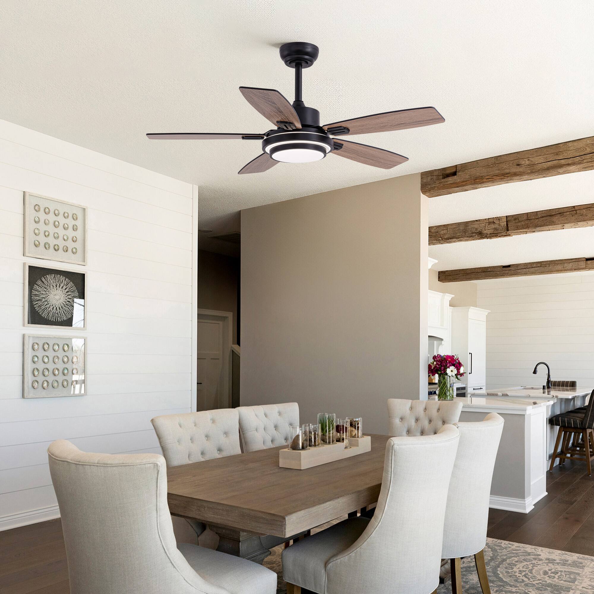 Angle. Siljoy - 42-in Black Ceiling Fan with LED Light, Dual Sided Reversible Blades in Black and Oak, Comes with Remote Control - Black.