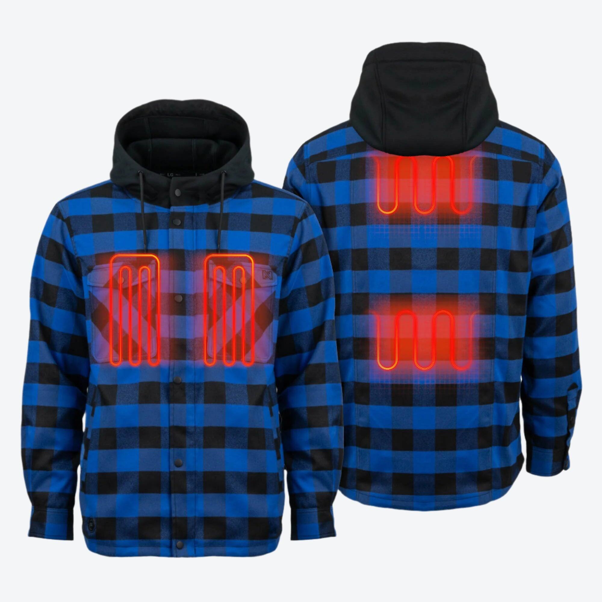 Alt View 1. Mobile Warming - App Controlled Men's Flannel Heated Hoodie Jacket - Black/Blue.