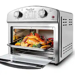 Loheer - 12-Liter Air Fryer Stainless Steel Oven Family Size Dual Knob Control - Silver