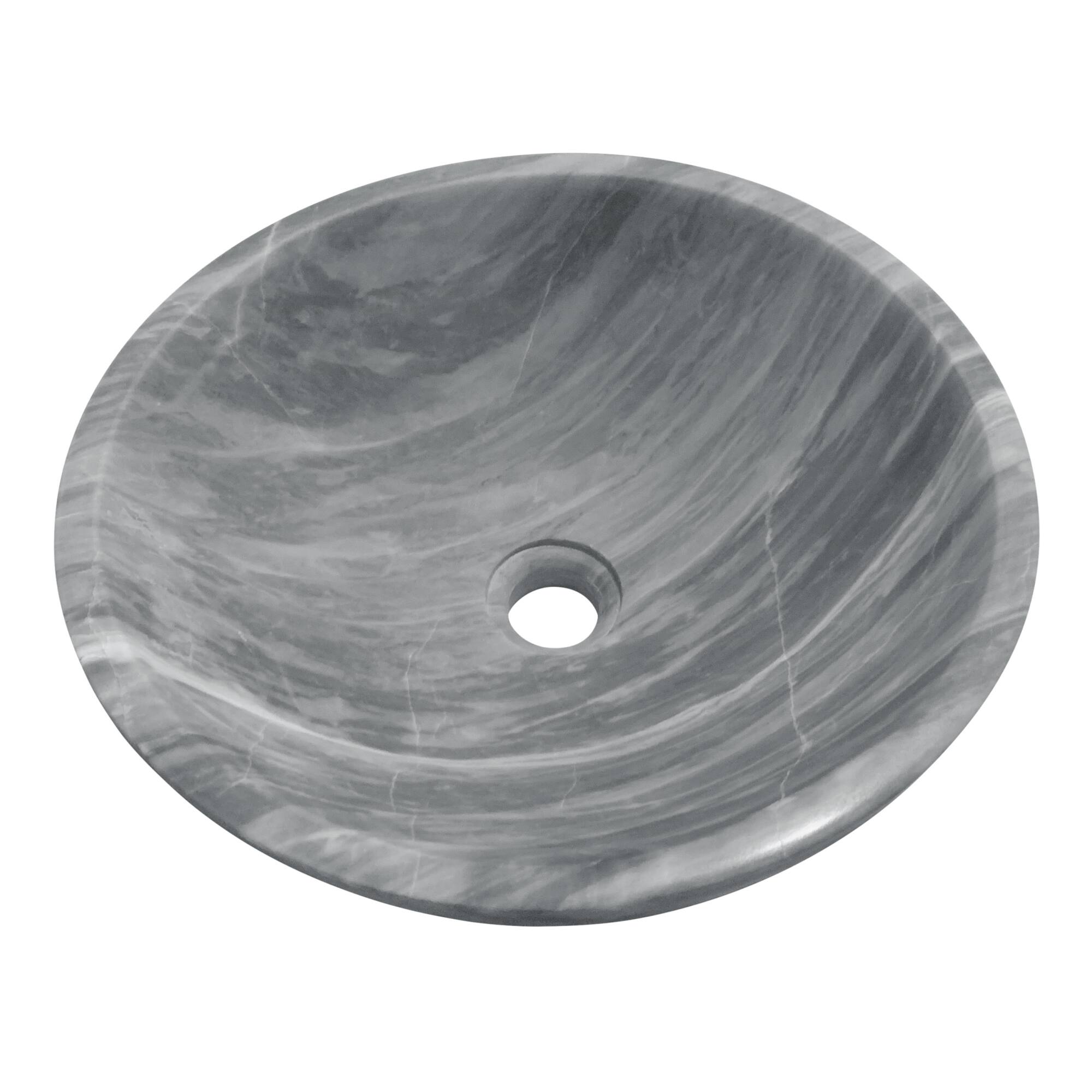 Alt View 5. ELEMENT ACE - Natural Marble Bathroom Vessel Sink with Semi-Polished Surface, Circular Design for Countertop Installation - Gray.