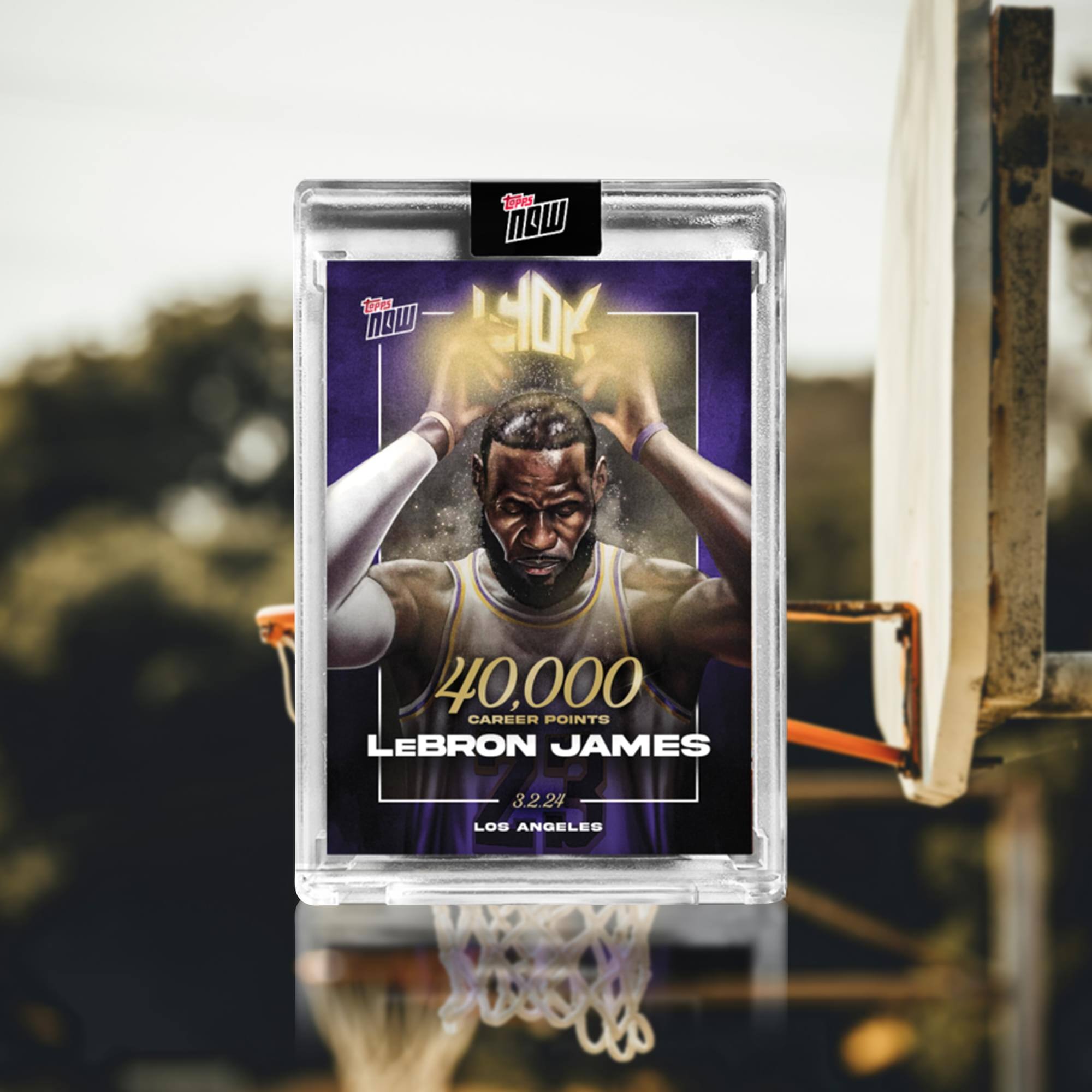 The text on the image can be grouped and corrected as follows:

- "40,000 CAREER POINTS"
- "LEBRON JAMES"
- "3.2.24"
- "LOS ANGELES"