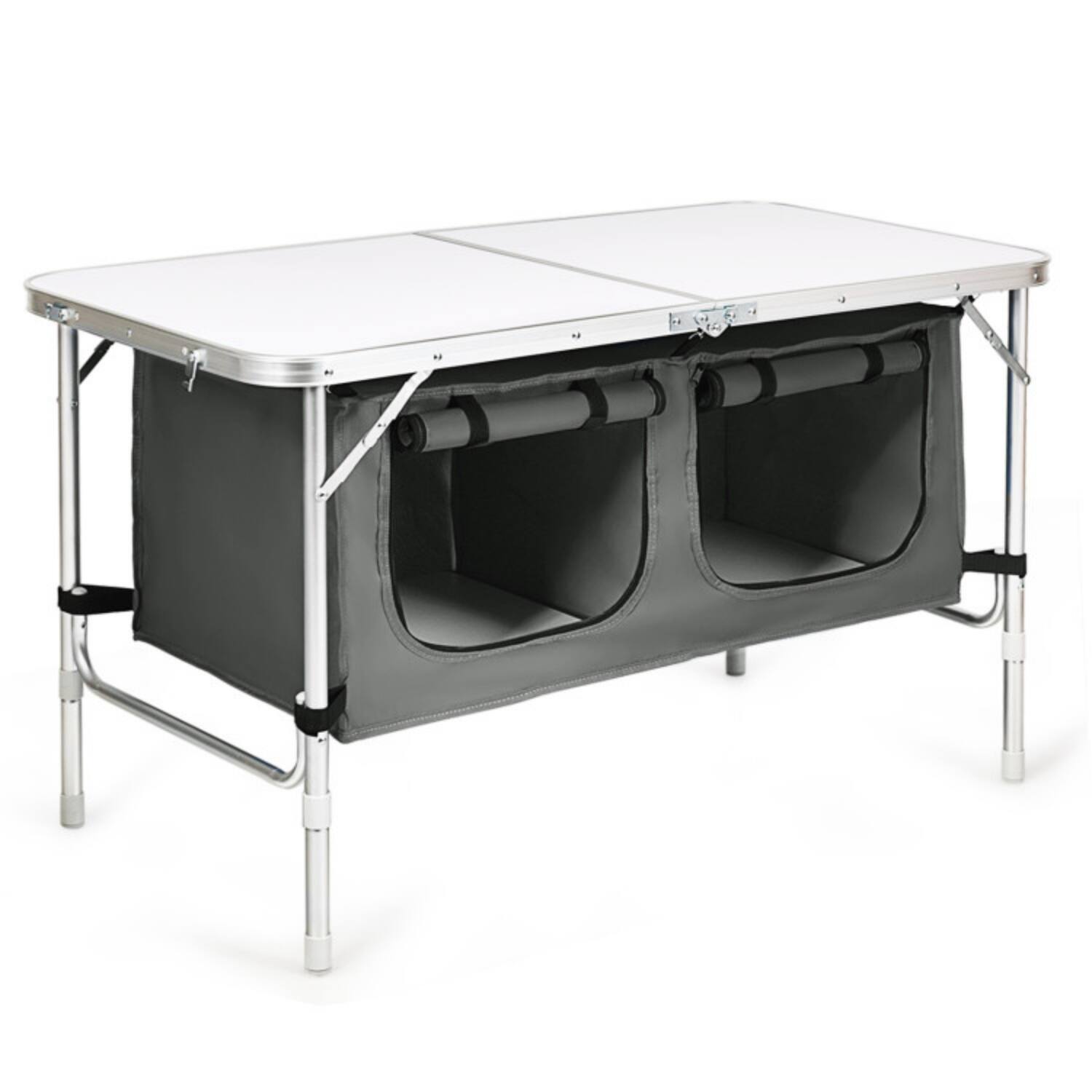 Alt View 5. Mondawe - Height Adjustable Folding Camping Table w Storage Locker 45 lbs 2 Heights 21" & 28" - gray.