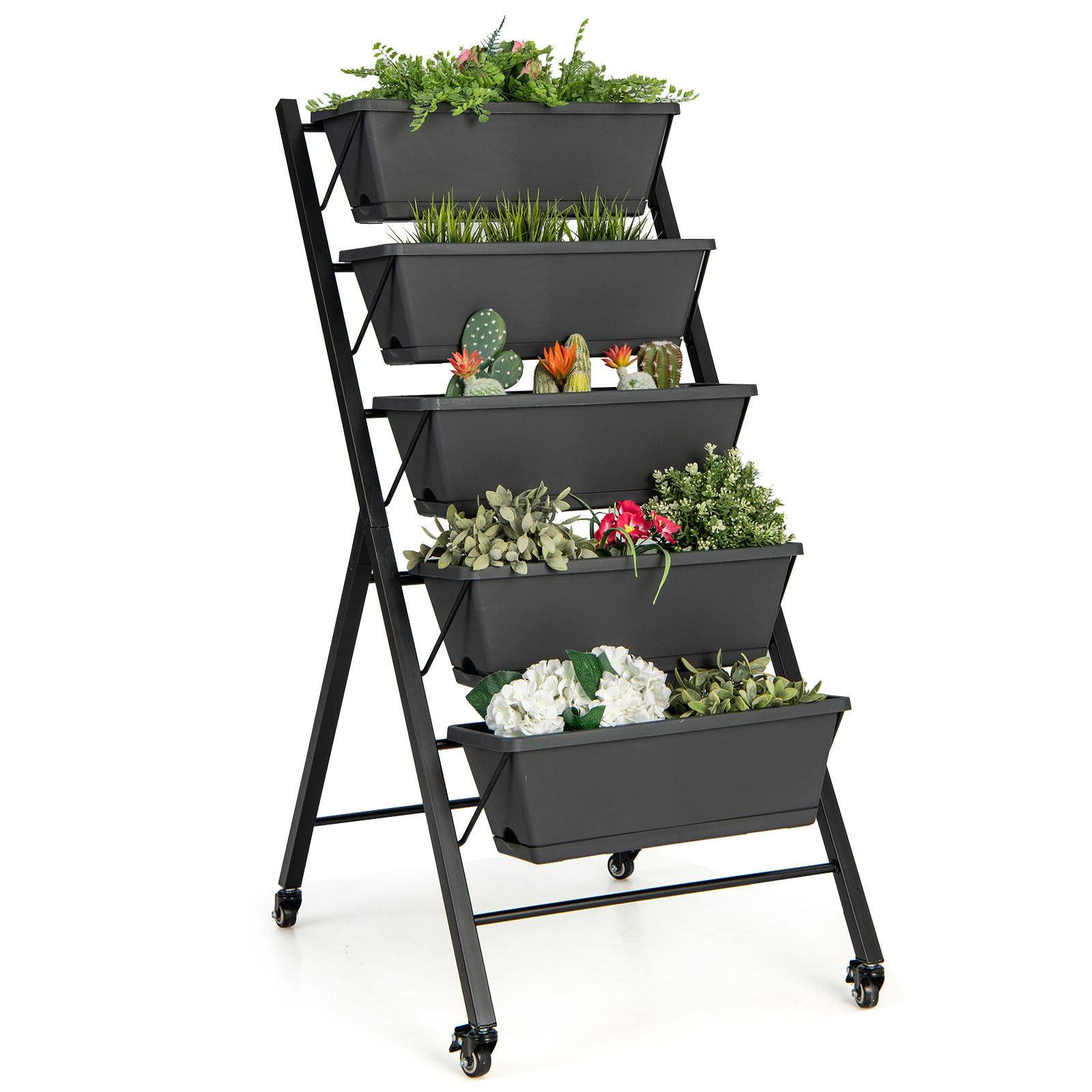 Ecooso - 5-Tier Vertical Raised Garden Bed with Wheels