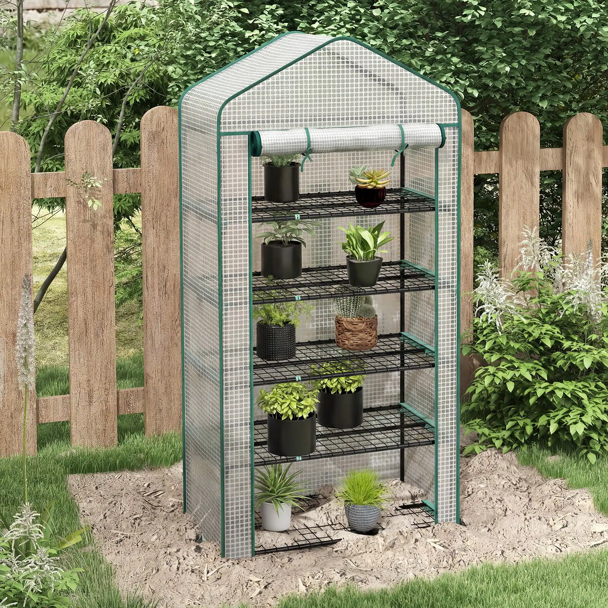 Alt View 1. Outsunny - Tier Mini Greenhouse, Small Portable Greenhouse with PE Cover, Roll-Up Zippered Door.