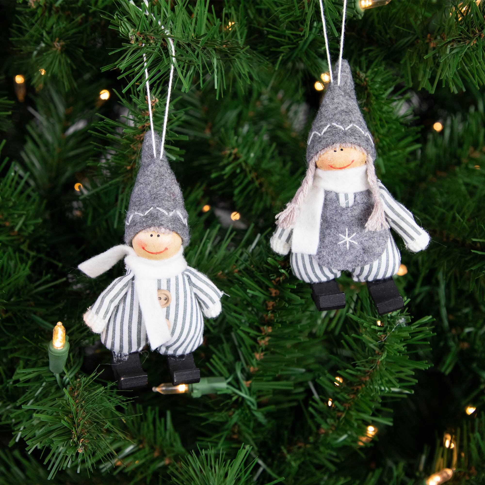 Northlight Plush Striped Boy and Girl Christmas Ornaments 5.5" and ...