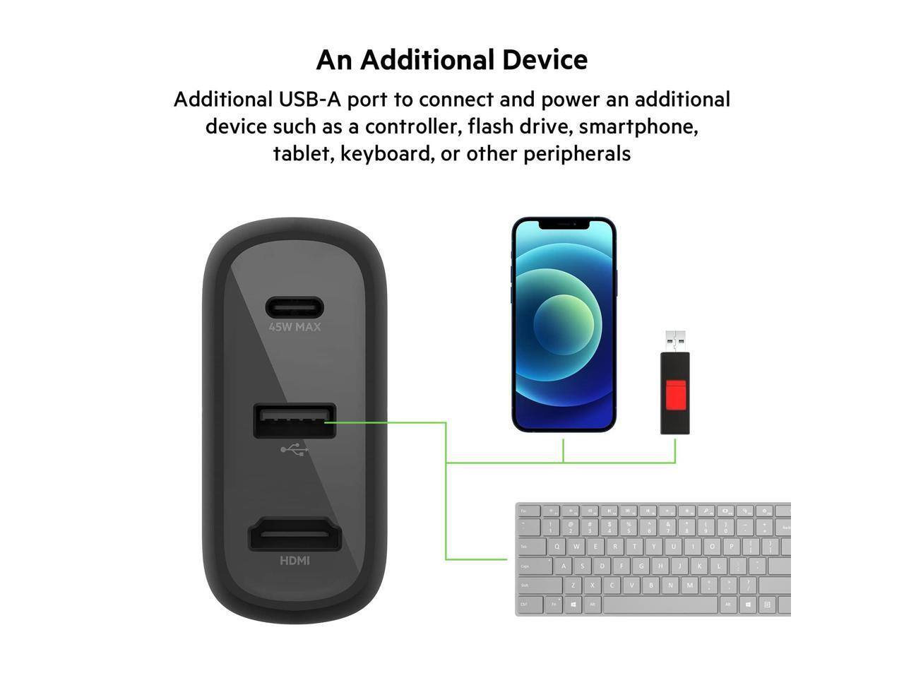 An Additional Device

Additional USB-A port to connect and power an additional device such as a controller, flash drive, smartphone, tablet, keyboard, or other peripherals

45W MAX