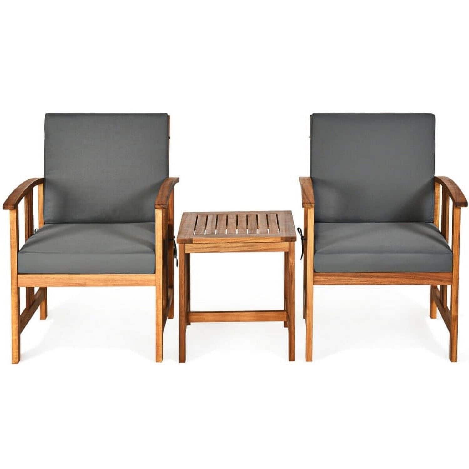 Pefilos - Patio Furniture Set 3 Pieces Outdoor Solid Wood Chair, Outdoor Furniture Garden Conversation Bistro Sets with Coffee - Gray