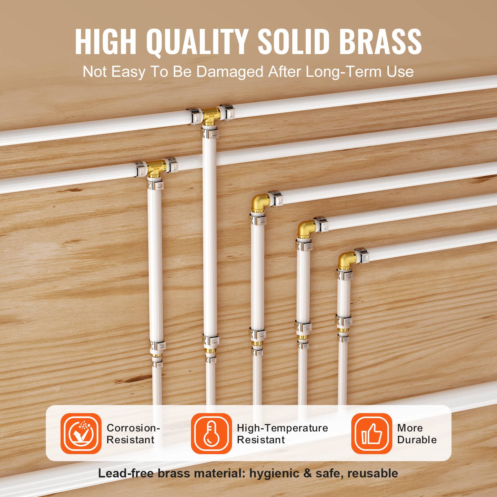 HIGH QUALITY SOLID BRASS  
Not Easy To Be Damaged After Long-Term Use  

Corrosion-Resistant  
High-Temperature Resistant  
More Durable  

Lead-free brass material: hygienic & safe, reusable