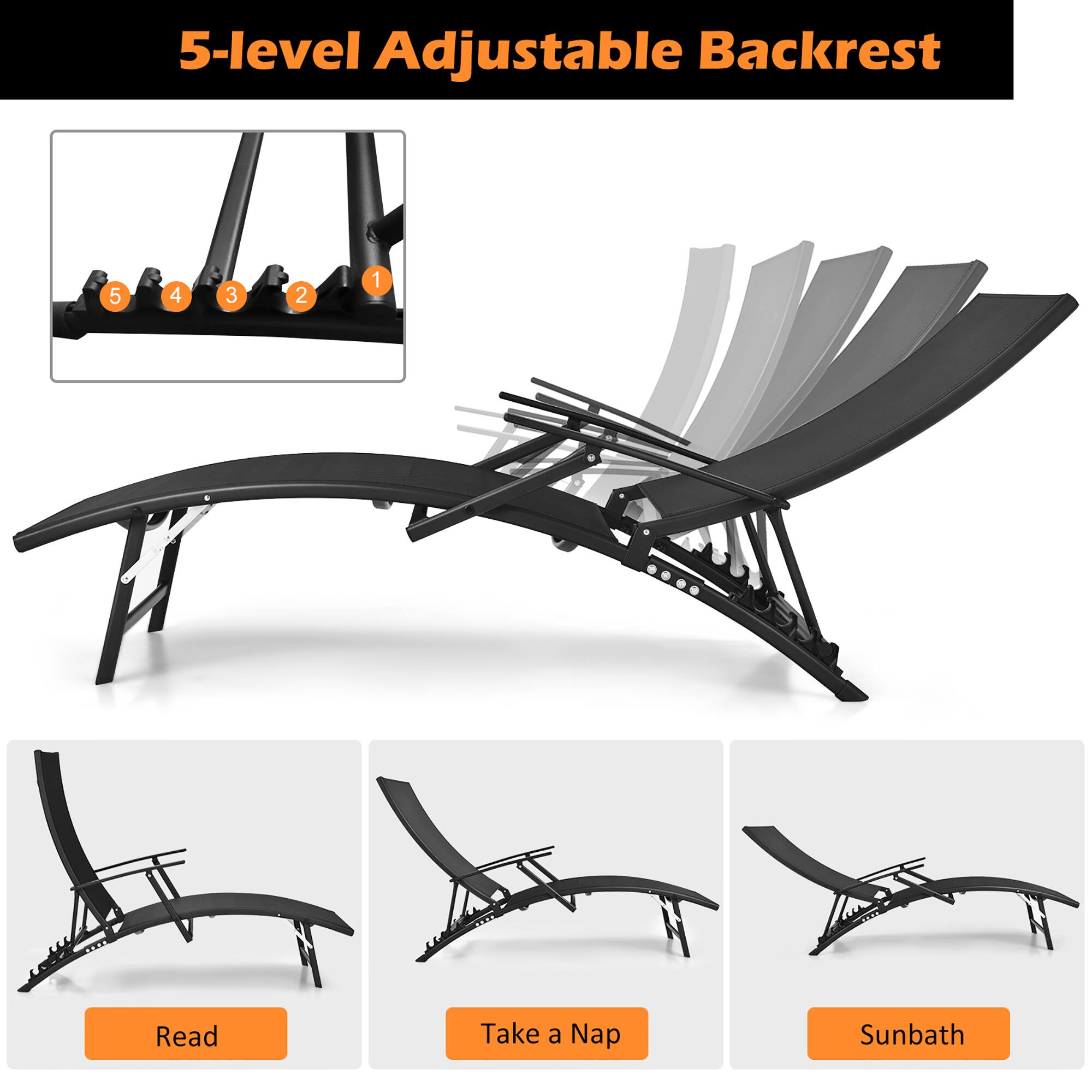 5-level Adjustable Backrest

5 4 3 2 1

Read
Take a Nap
Sunbath