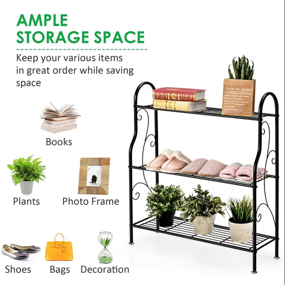 AMPLE STORAGE SPACE  
Keep your various items in great order while saving space  

Books  
Plants  
Photo Frame  
Shoes  
Bags  
Decoration
