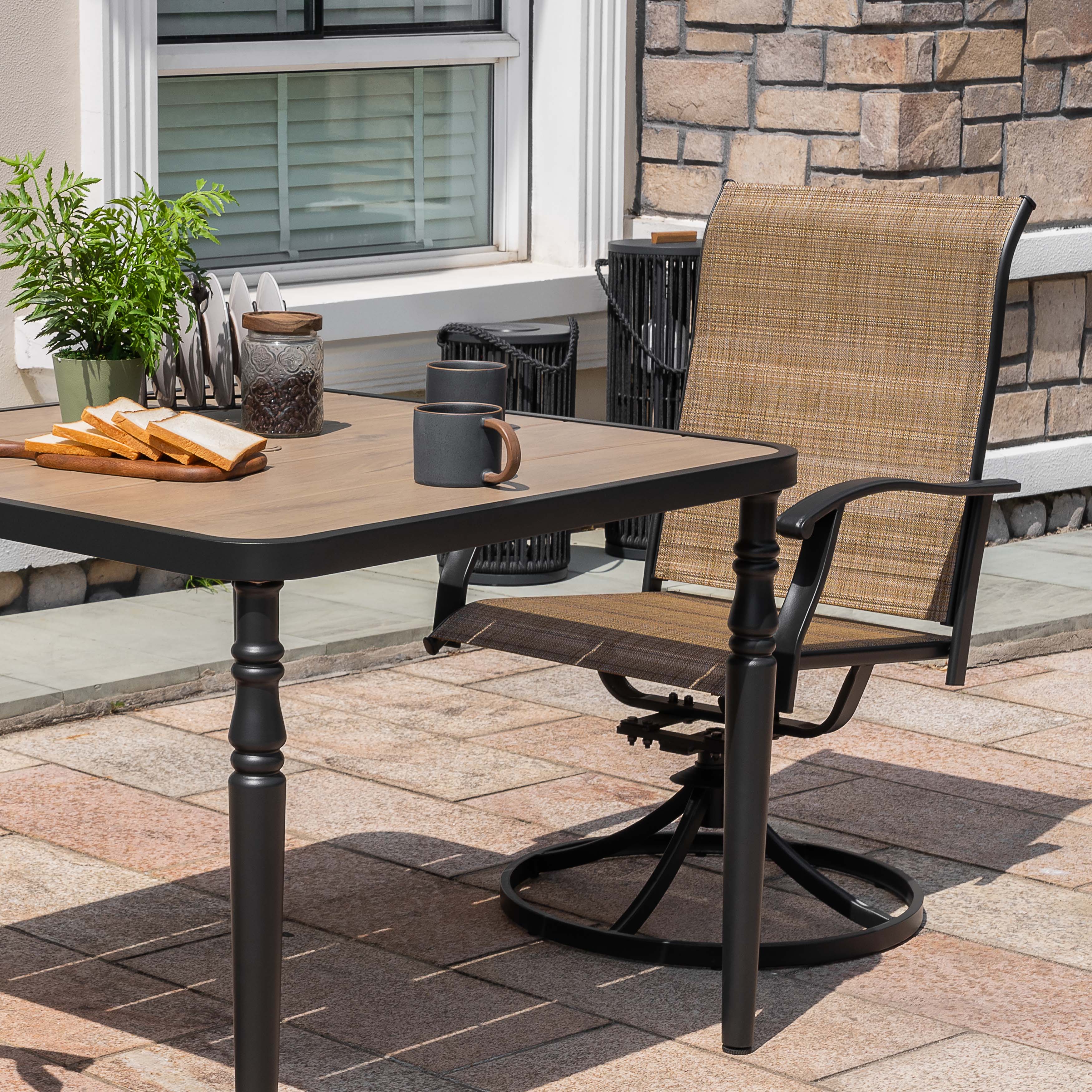 Angle. Nuu Garden - 5-Piece Patio Outdoor Textilene and Metal Dining Set with Umbrella Hole - Brown and Black.