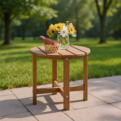 Front. Kadyn - Patio Coffee Tables,Patio Tables,Set of 2 18 Inch Round Weather-Resistant Adirondack Side Tables - Brown.
