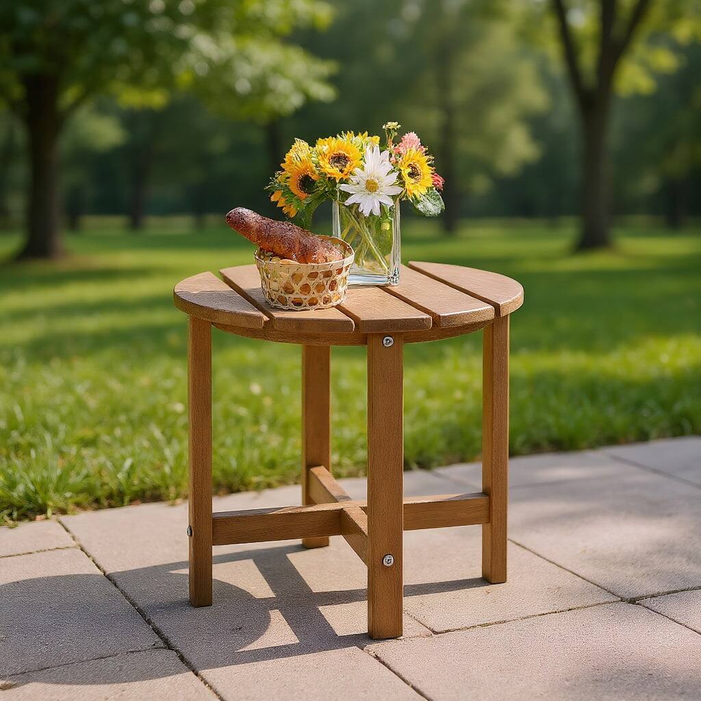 Front. Kadyn - Patio Coffee Tables,Patio Tables,Set of 2 18 Inch Round Weather-Resistant Adirondack Side Tables - Brown.