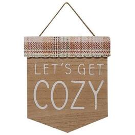 BreeBe - *Get Cozy Plaid Wood Sign - Brown