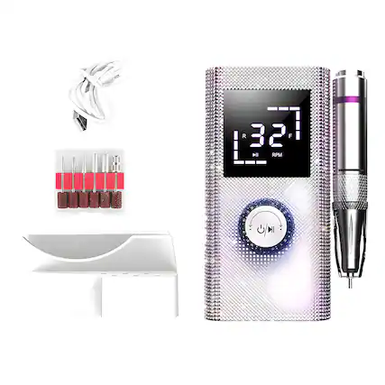 Front. Cluzine - Rechargeable Nail Drill, 35000RPM, Diamond Design, Memory Function, with Base & Clip for Home & Salon.