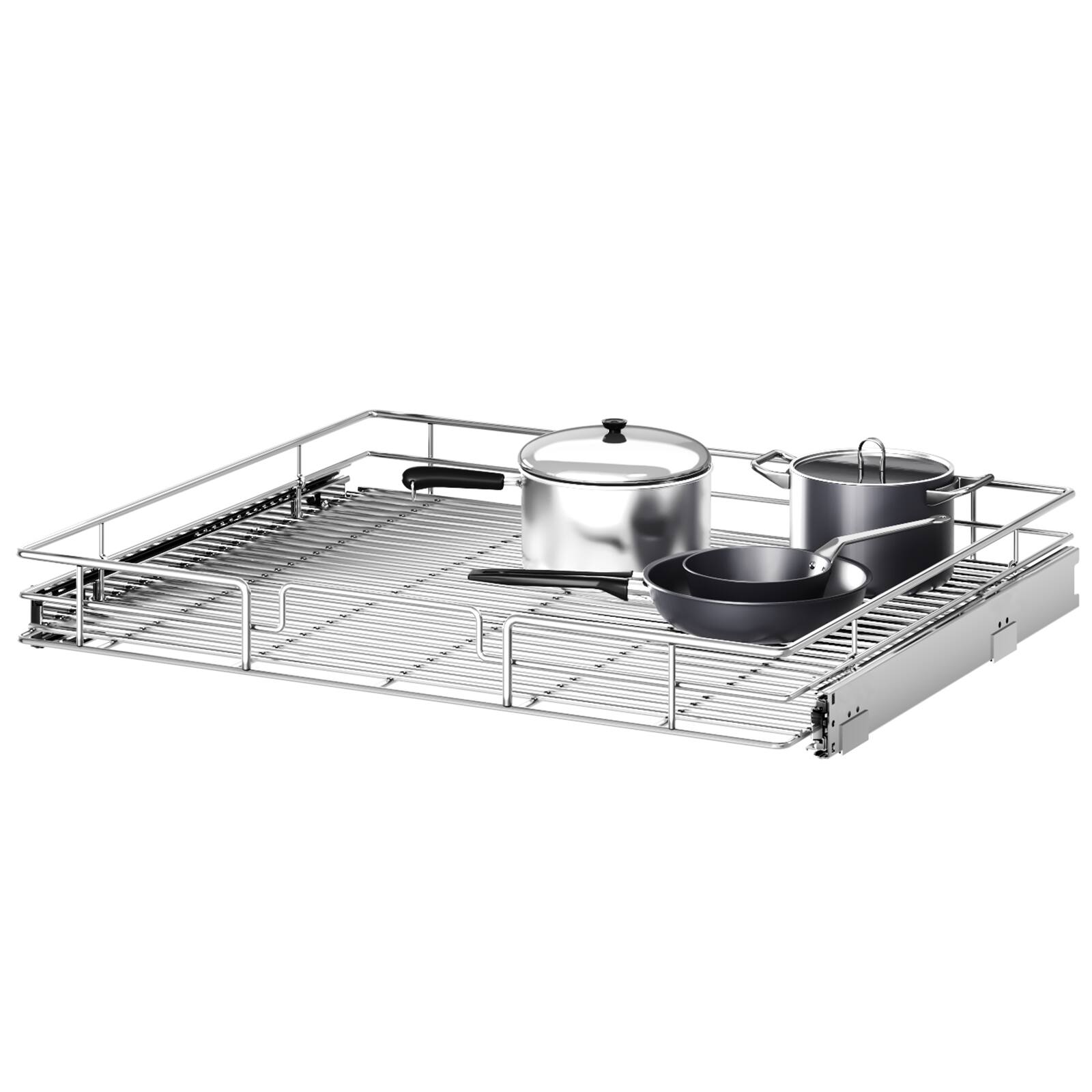 LOVMOR - Pull Out Cabinet Organizer and Storage 25.5in W x 21.5in D Slide Out Shelves for Kitchen Cabinets - Silver