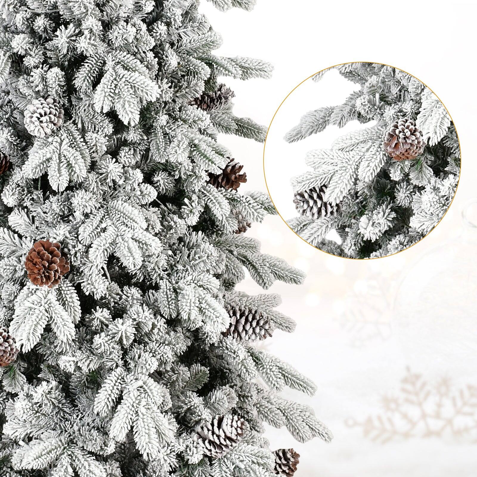 Alt View 2. BreeBe - 8 FT Flocked PE/PVC Christmas Tree with 44 Natural Pine Cones 1634Tips - White,Green.