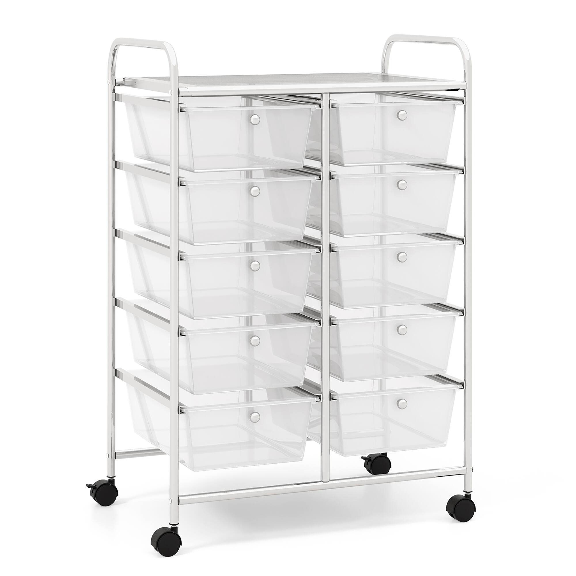 Gymax - 10-Drawer Rolling Storage Cart Tools Scrapbook Paper Organizer on Wheels - Clear
