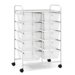 Gymax - 10-Drawer Rolling Storage Cart Tools Scrapbook Paper Organizer on Wheels - Clear