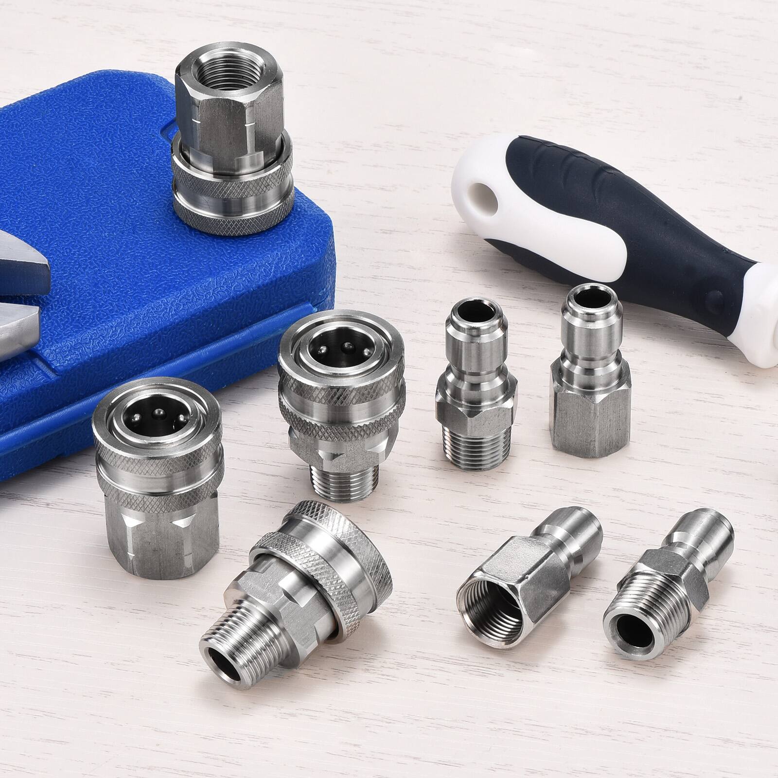 Alt View 7. Unique Bargains - Pressure Washer Adapter Set, 8pcs Quick Disconnect Kit, 3/8" Stainless Steel Male & Female Connectors - Silver.