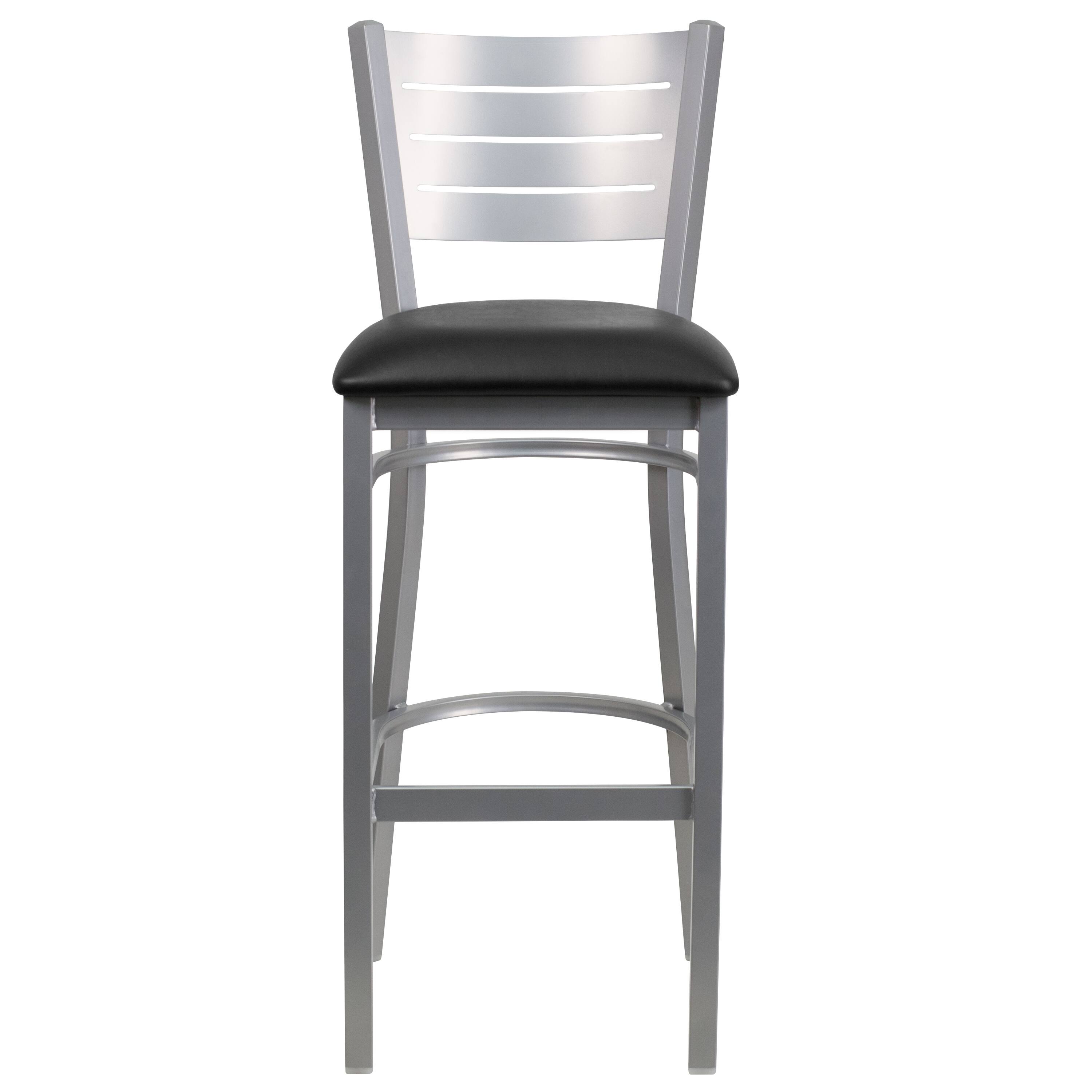 Alt View 7. Emma + Oliver - Silver Slat Back Metal Restaurant Dining Barstool - Black Vinyl Seat/Silver Frame.