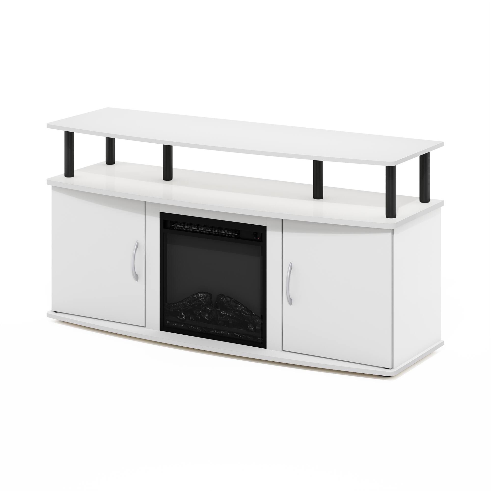 Alt View 7. Furinno - JENSEN Fireplace TV Stand, Entertainment Center, with Open Shelf, Storage Cabinet, for Living Room - Plain White/Black.
