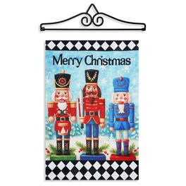 G128 - 12x18IN Merry Christmas Three Nutcrackers Garden Flag with 14IN Hanger - Multi-color
