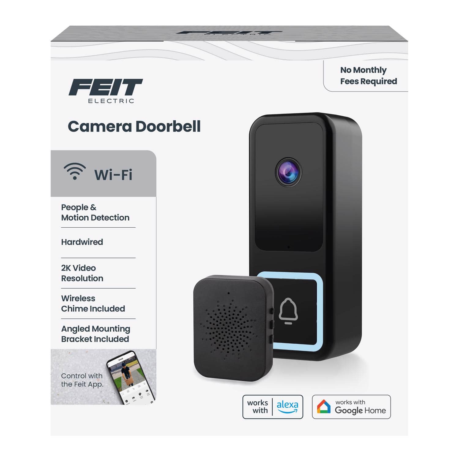 FEIT ELECTRIC - Feit Black Plastic Wired Smart-Enabled Video Doorbell