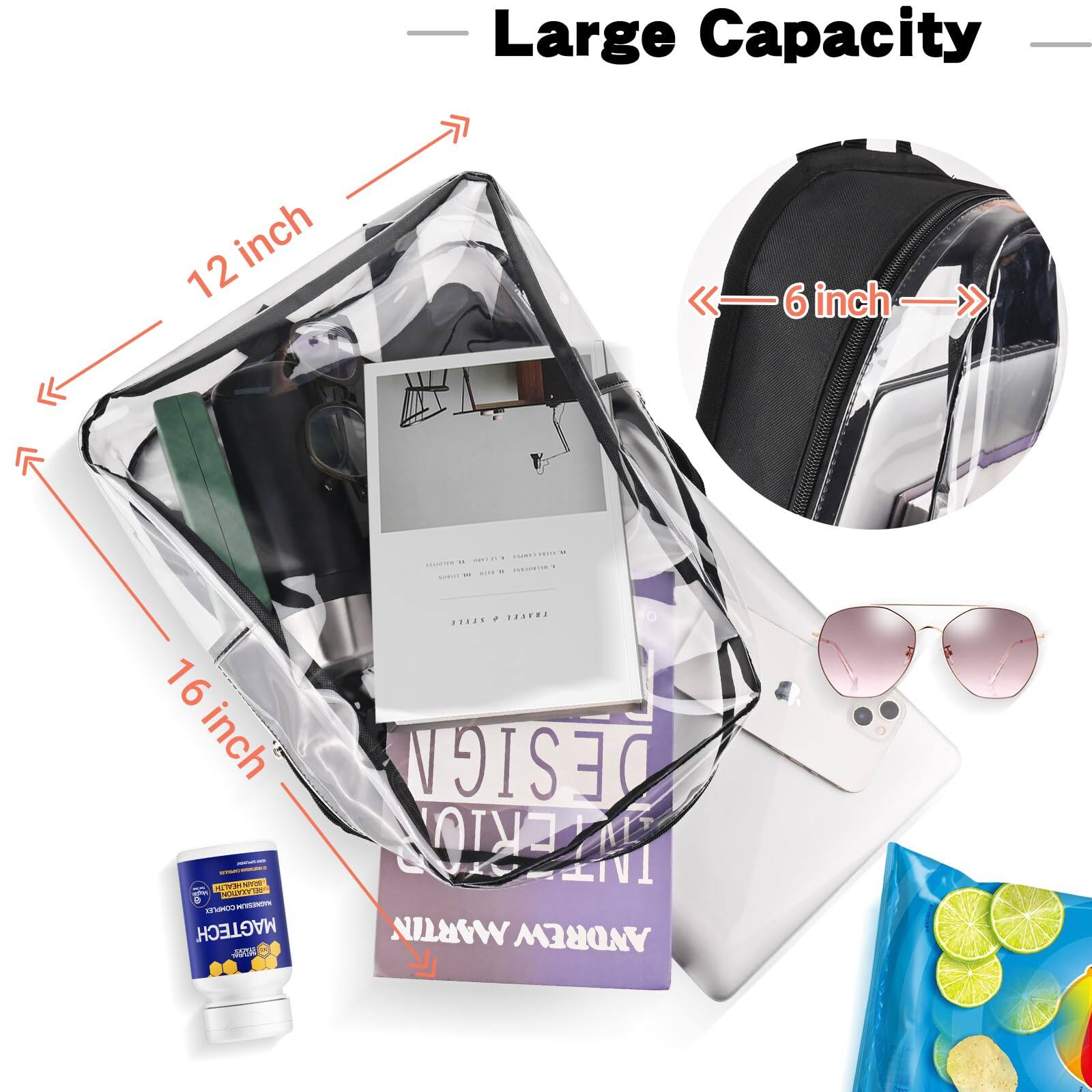 Left. Stamp n Camp - Clear Backpack - Backpacks For School Transparent Bookbag Large See Through Bag Work College Concert  Black 16 Inch - Purple.