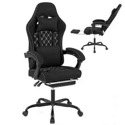 Front. Costway - Costway Height Adjustable Computer Chair with Headrest, Lumbar Support, Linkage Armrests - Black.