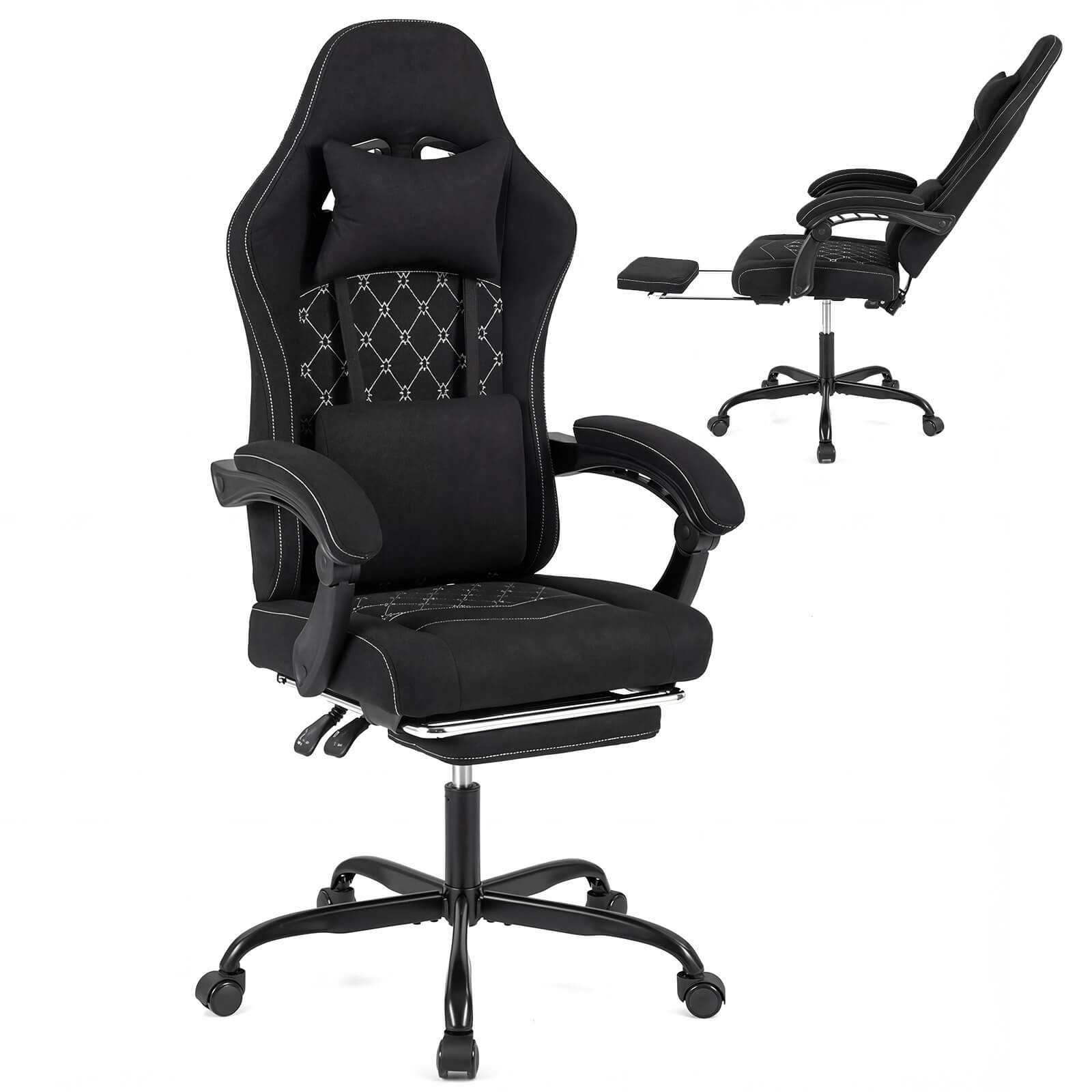 Front. Costway - Costway Height Adjustable Computer Chair with Headrest, Lumbar Support, Linkage Armrests - Black.