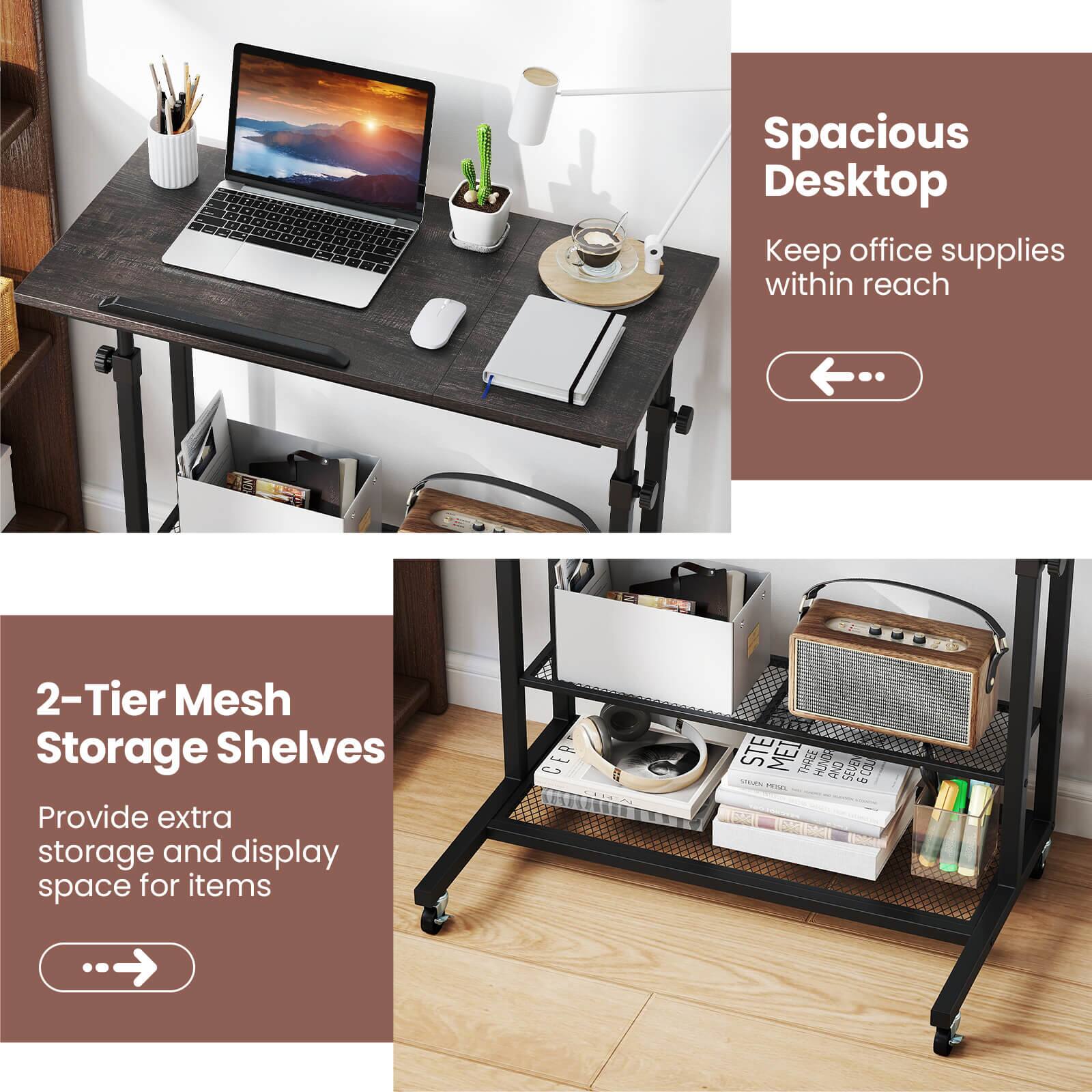 Spacious Desktop Keep office supplies within reach 2-Tier Mesh Storage Shelves Provide extra storage and display space for items