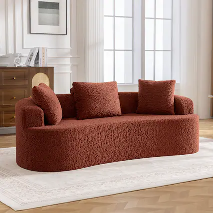 Front. Brick Attic - 87 Wide Boucle Upholstered Sofa with 3 Pillows,High Denslysponge and No Assembly Needed - Red.