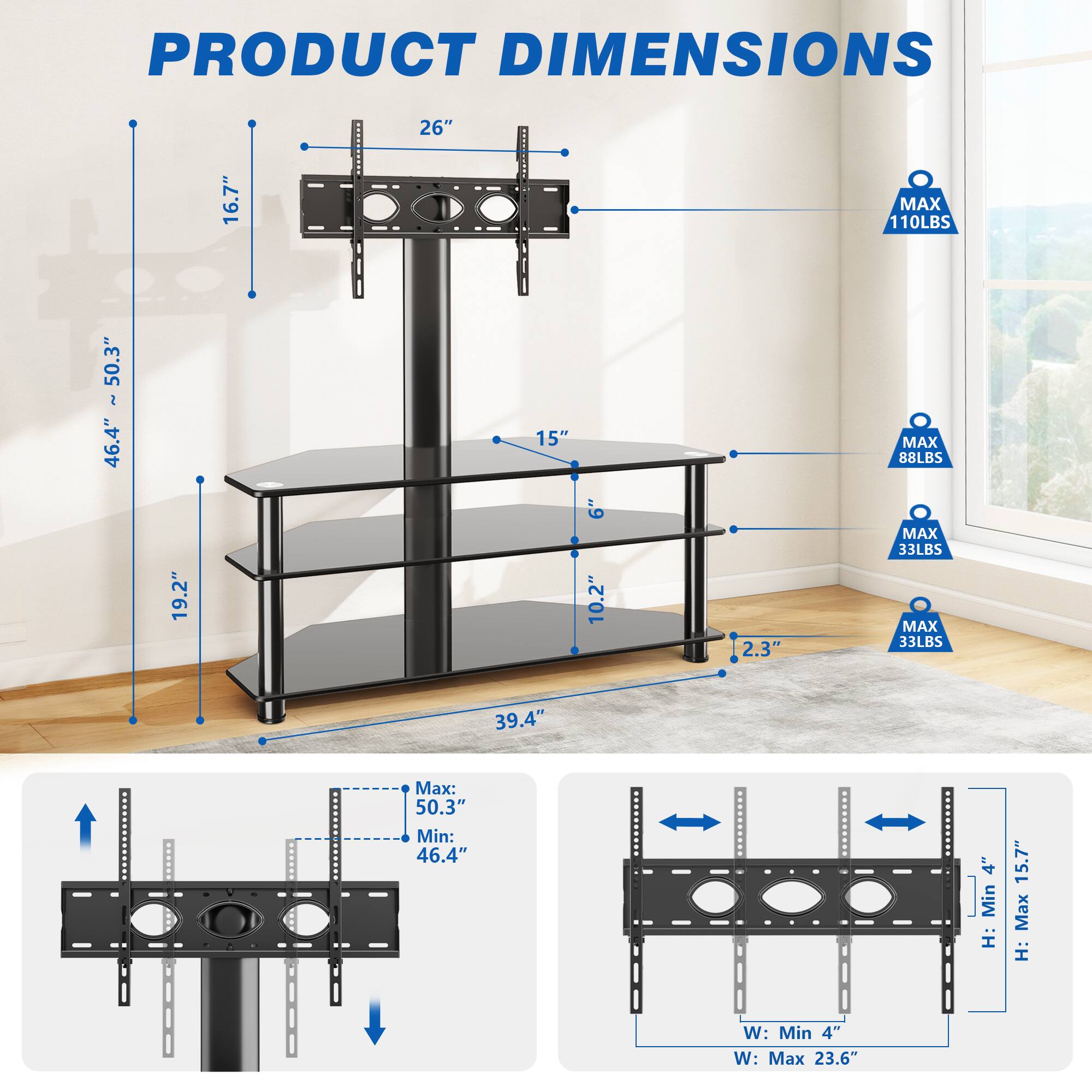 Rfiver Suitable for 32 70 inch heavy floor standing TV stands Black ...