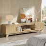 Bestier - Fluted TV Stand for 75" TV, Modern Console Medium Entertainment Center with Storage Cabinet & Open Shelf - Oak