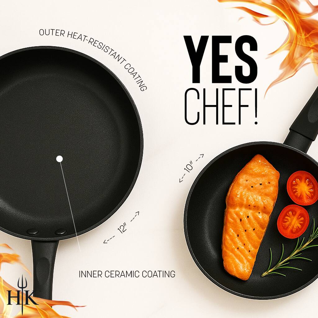 YES CHEF!

OUTER HEAT-RESISTANT COATING

INNER CERAMIC COATING

10" 12"