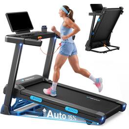 MERACH - Incline Treadmill with Incline 15%, 300LBS, Foldable Handle, 3.0HP, 17.32" × 43.31" Spacious Running Belt - Black