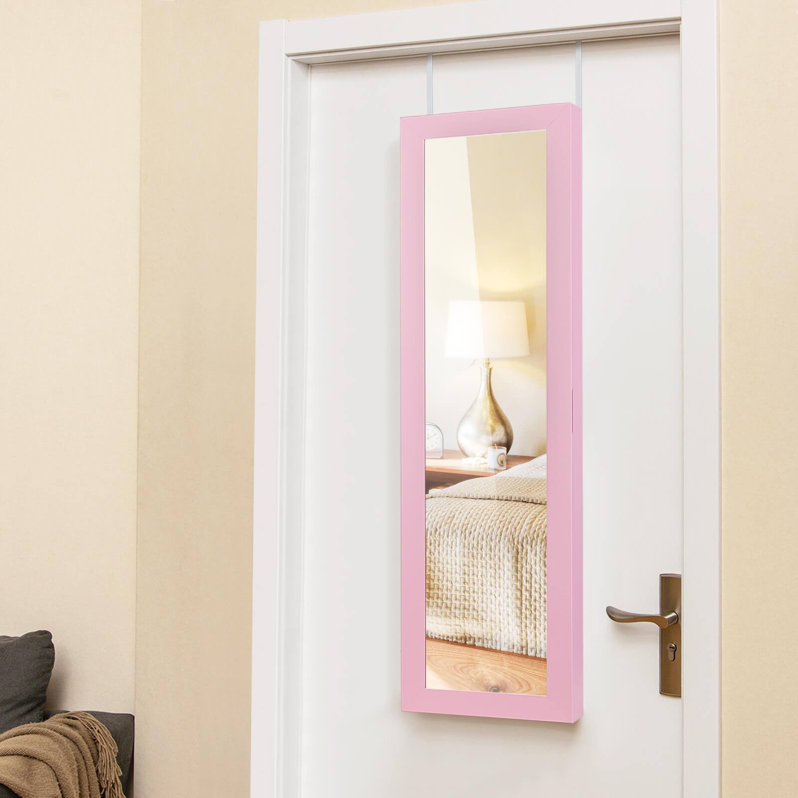 Alt View 4. Costway - Costway Jewelry Cabinet with Full-Length Mirror, Storage Shelves, Built-in Makeup Mirror - Pink.