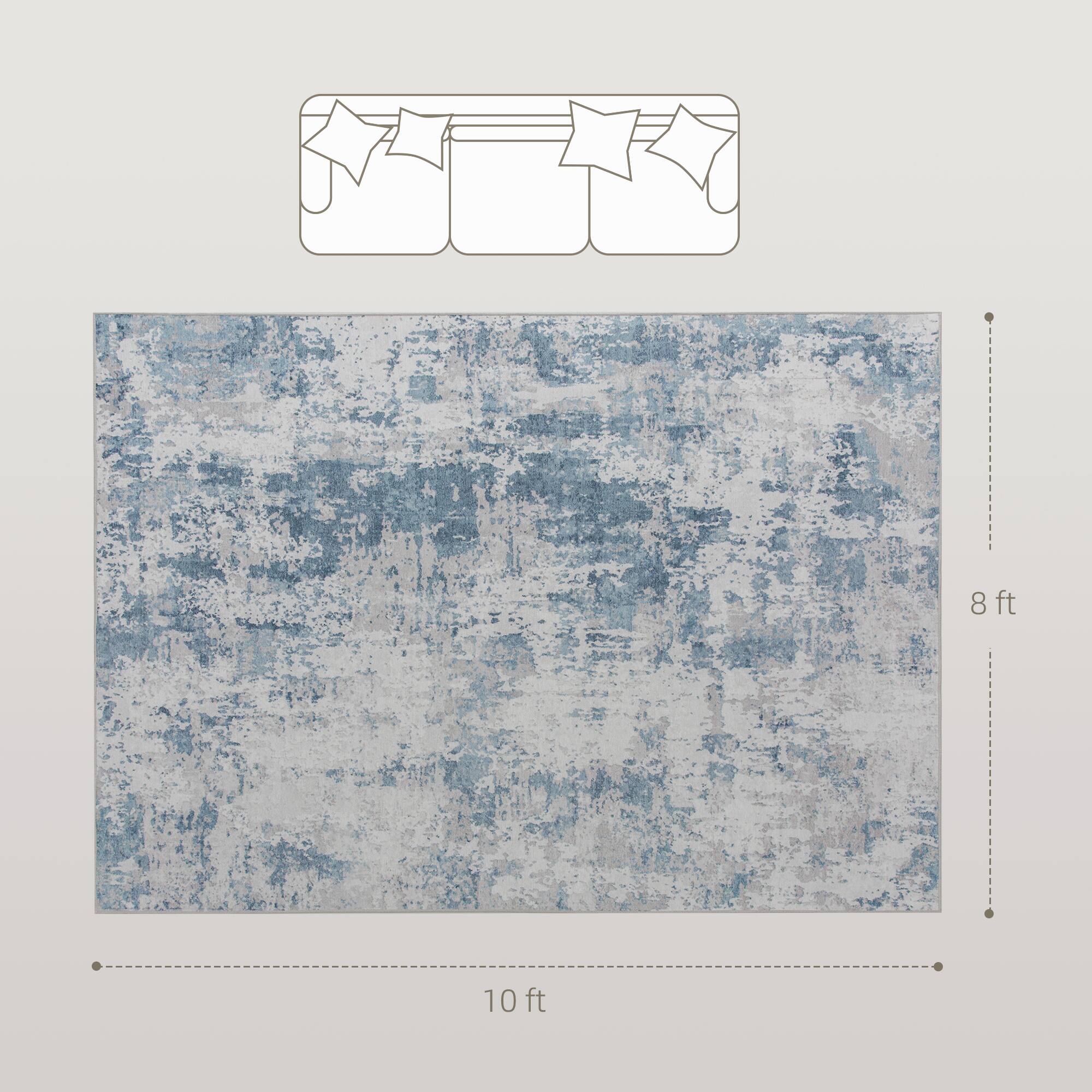 Alt View 2. Homcom - Area Rug 8x10, Machine Washable, Non-Slip Modern Abstract, for Living Room, Bedroom - Blue.